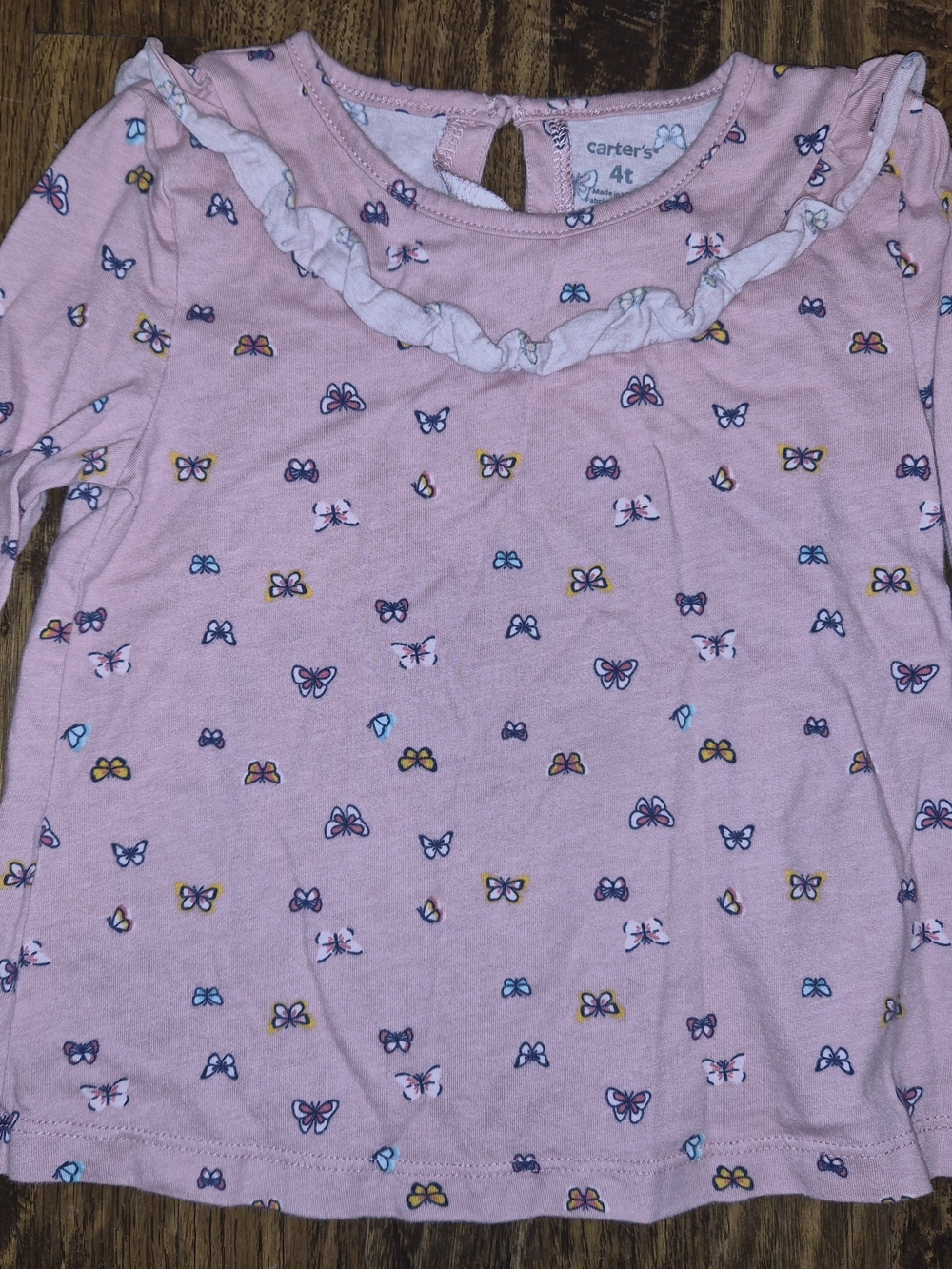 Girls Carter's Pink Butterfly Ruffle Neck Long Sleeve Top Navy Leggings 4T - Picture 2 of 10